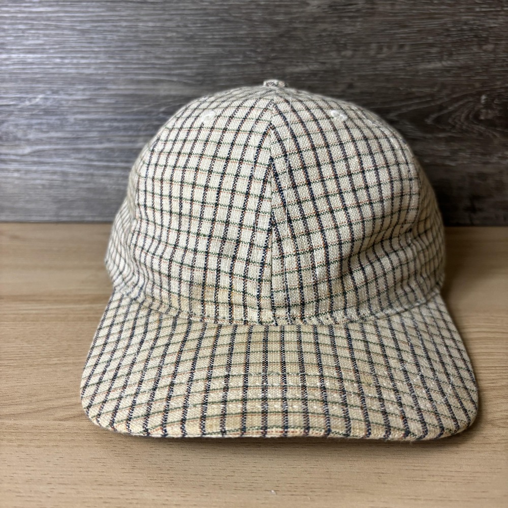 WHIM Hat Cap Strap Back Beige Plaid Mens Grid Pattern Made in Chicago